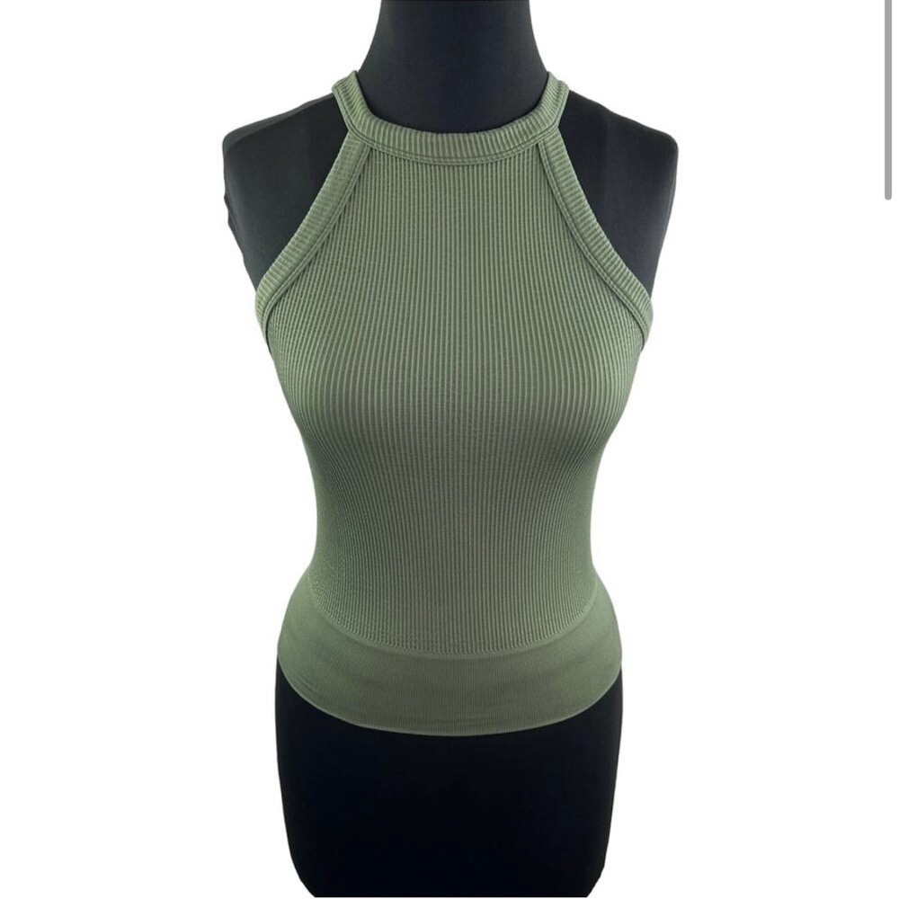 Green Ribbed Halter Neck Top